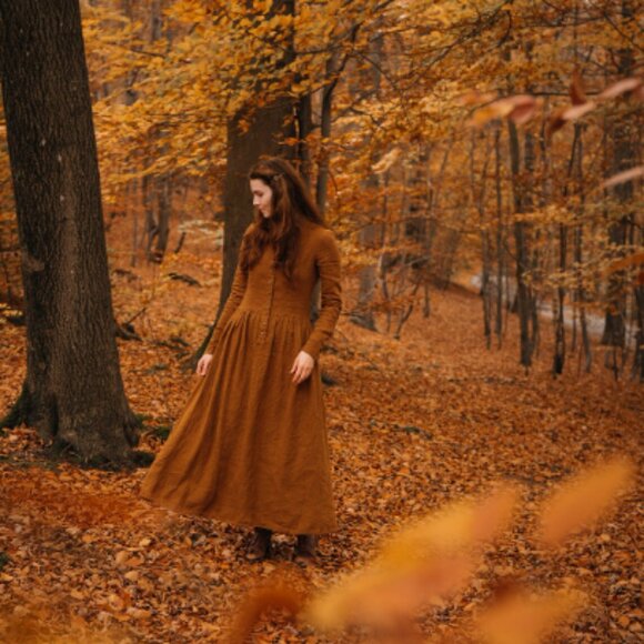 NWT Handmade Victorian Heavy Linen Dress - Picture 2 of 9